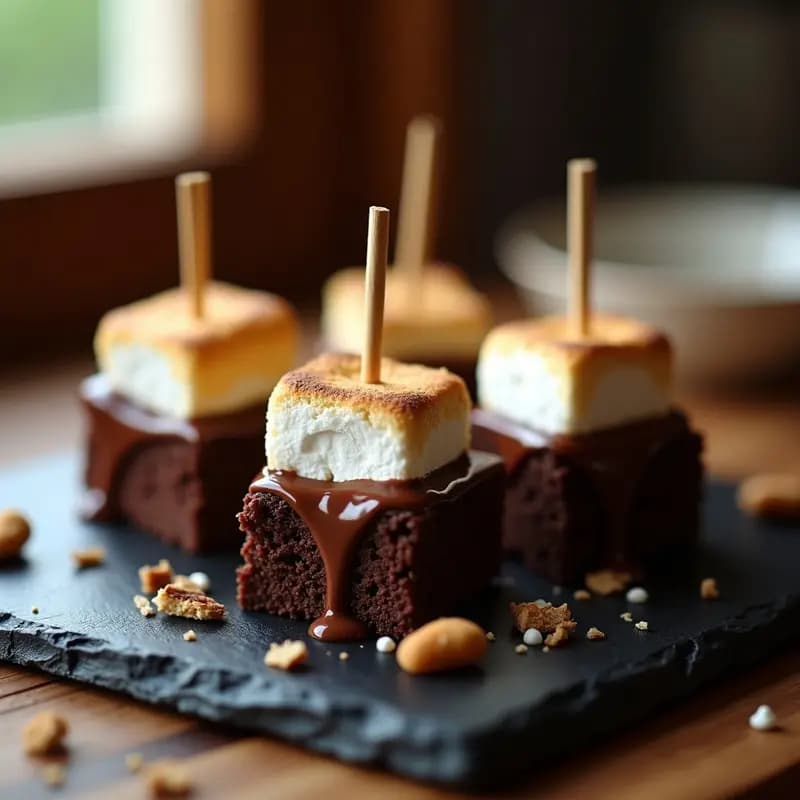 Brochetas de Brownies, Marshmallows y Chocolate Fundido: Postre en Fuego
