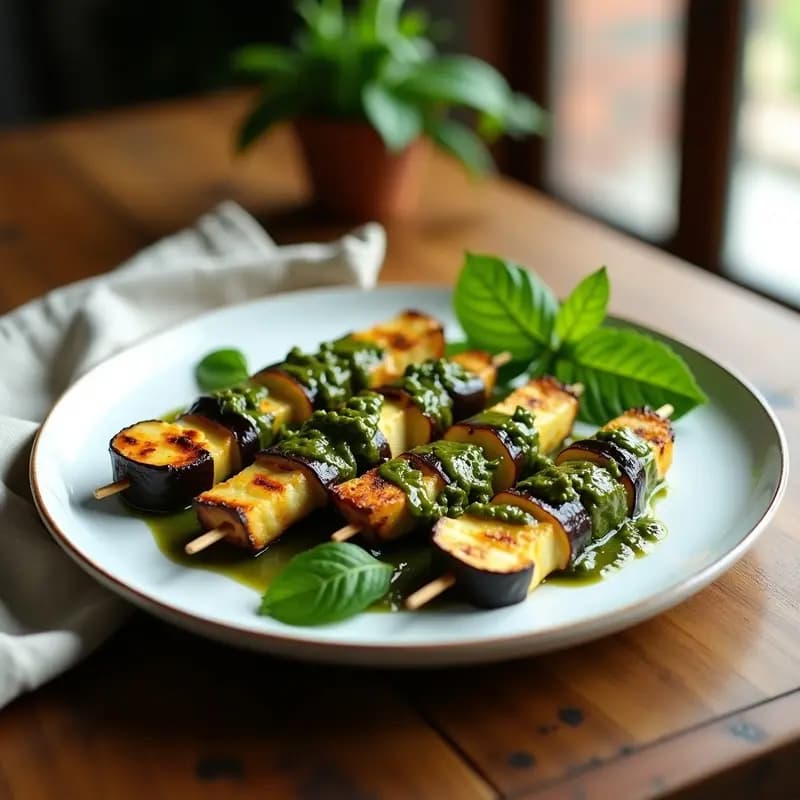 Brochetas de Calabacín y Berenjena con Pesto de Mentas: Receta Libanesa en Airfryer