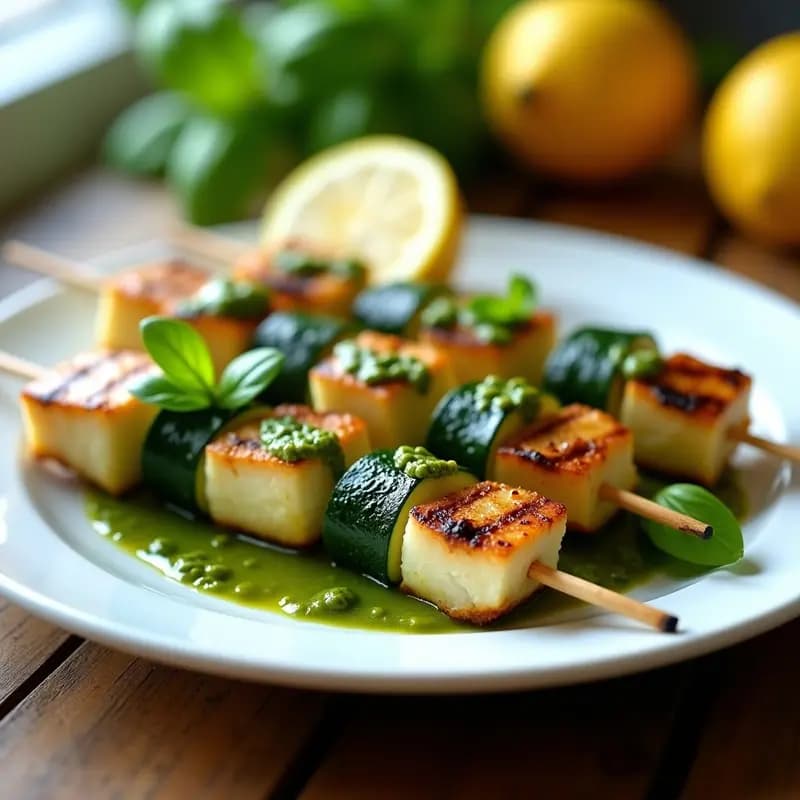 Brochetas de Calabacín y Merluza con Pesto de Albahaca: Receta Italiana en Grill