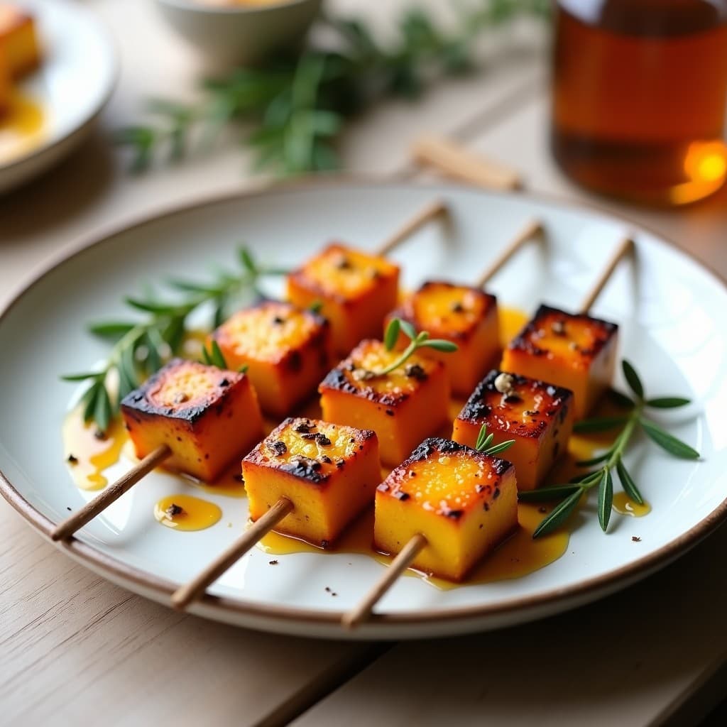 Brochetas de Calabaza Butternut y Halloumi: Receta en Airfryer con Miel de Trufa