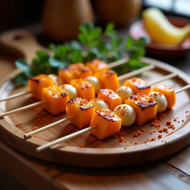 Brochetas de Calabaza Minsk y Queso de Anacardos: Receta Vegana al Horno con Toque Ahumado