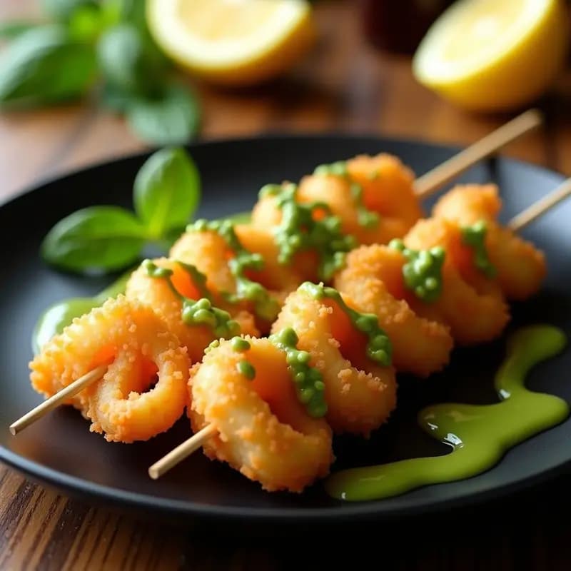 Brochetas de Calamares en Tempura con Salsa de Wasabi y Miel: Receta Japonesa Crujiente