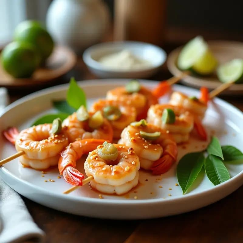 Brochetas de Camarón al Ajillo con Limón Kaffir: Receta Vietnamita en Airfryer en 12 Minutos
