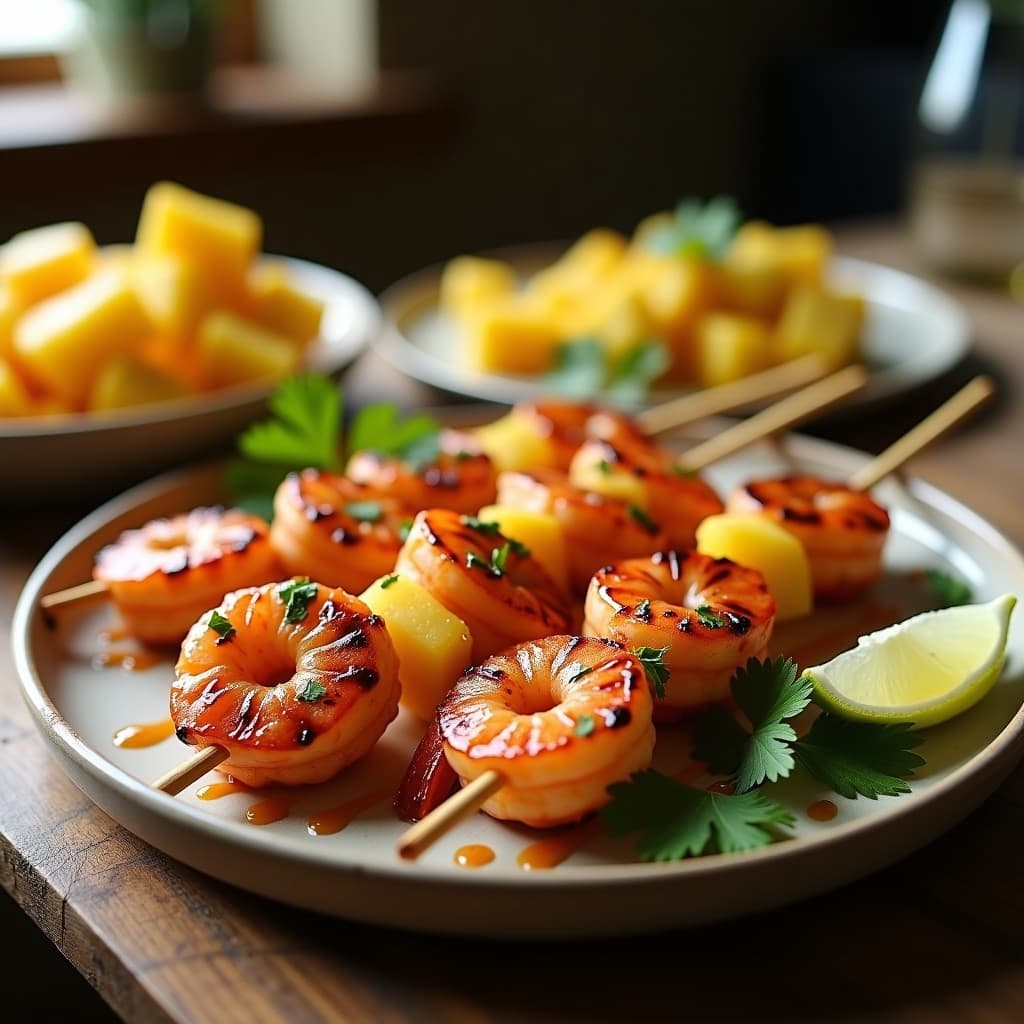 Brochetas de Camarón al Ajillo con Piña Asada: Receta Fusion asiática en Airfryer