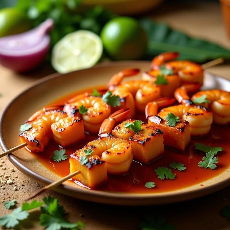 Brochetas de Camarón y Mamey: Receta Caribena al Grill con Salsa de Tamarindo