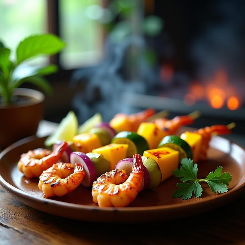 Brochetas de Camarón y Mango: Receta Tailandesa al Grill con Marinada de Lemongrass