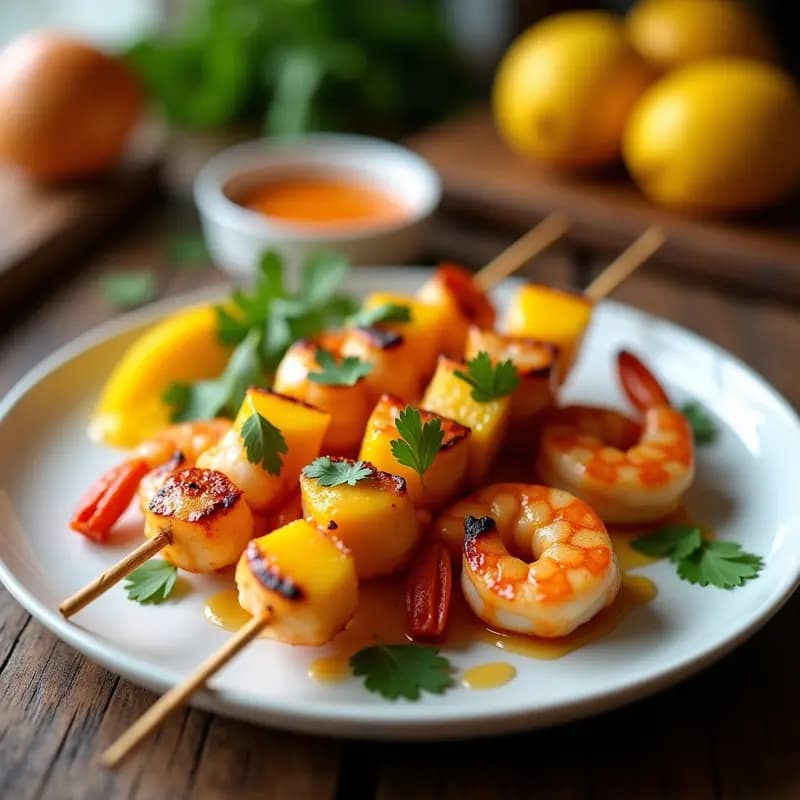 Brochetas de Camarón y Mango con Glaseado de Tamarindo: Receta Tailandesa Keto en Airfryer