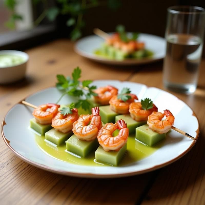 Brochetas de Camarón y Melón con Salsa de Cilantro y Lima: Receta Peruana en 10 Minutos