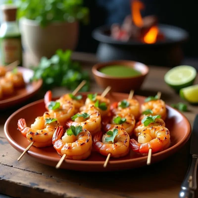 Brochetas de Camarones al Ajillo con Mojo de Cilantro: Receta Española en Grill para 4 Personas