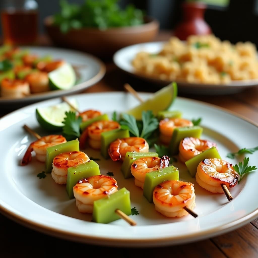 Brochetas de Camarones al Ajillo y Papaya Verde: Receta Fusion Mexicano-Asiática en Airfryer