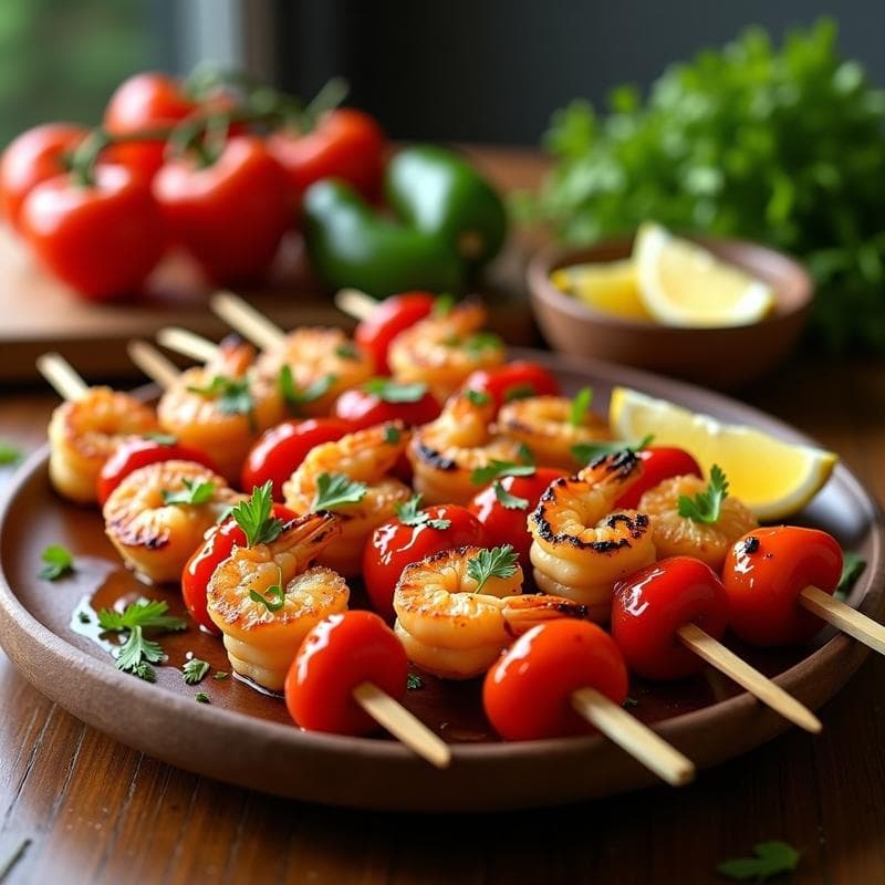 Brochetas de Camarones al Ajillo con Pimientos de Padrón: Receta Española en Airfryer