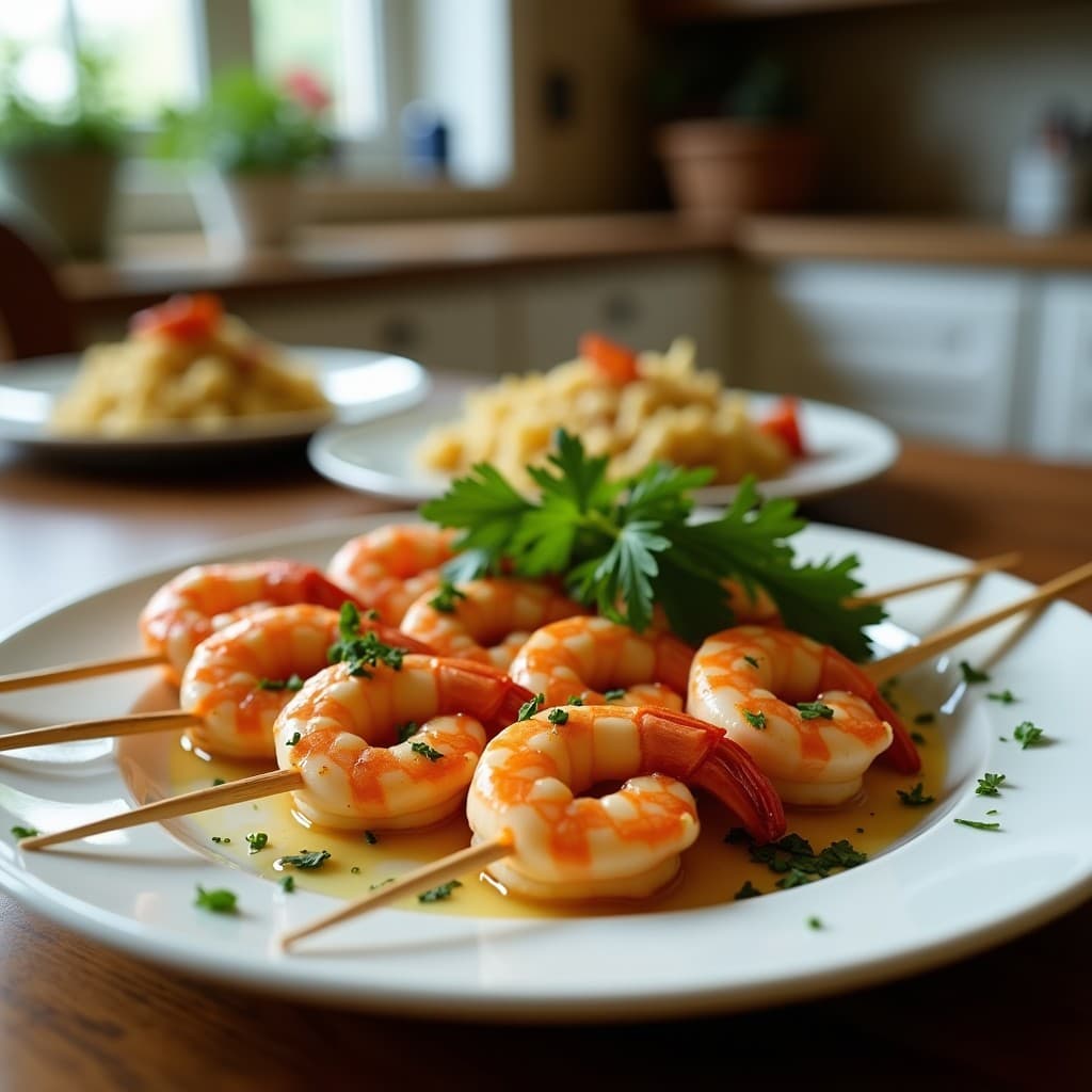 Brochetas de Camarones con Marinada de Ajo y Perejil: Receta en Airfryer con Toque Mediterráneo
