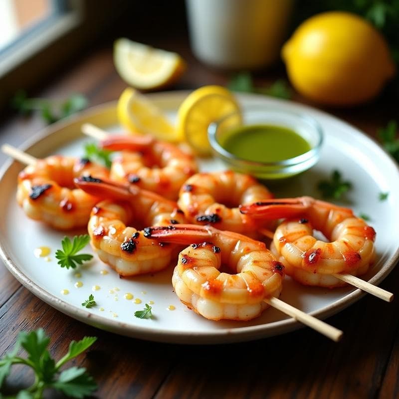 Brochetas de Camarones y Limón con Mojo de Ajo: Receta Española en Airfryer en 12 Minutos