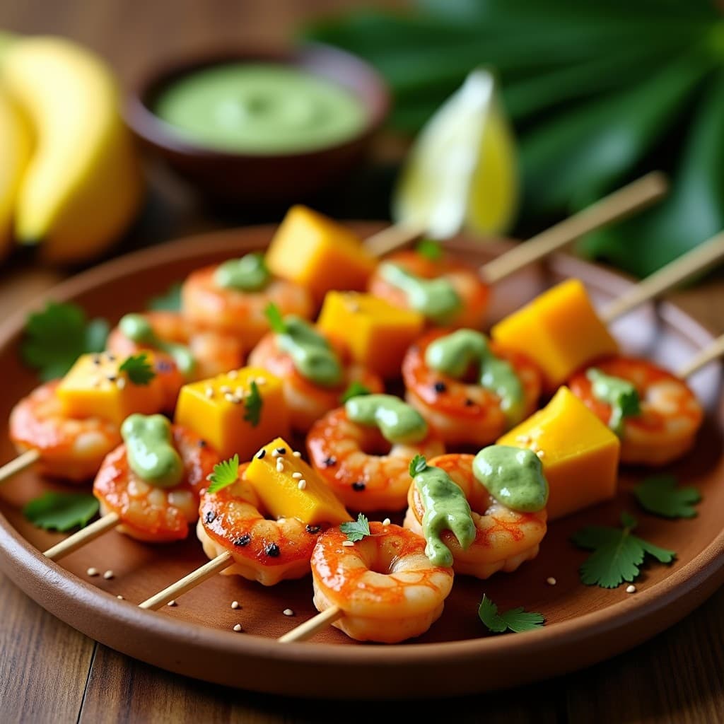 Brochetas de Camarones con Mango y Salsa de Cilantro y Lima: Receta Caribeña en Airfryer