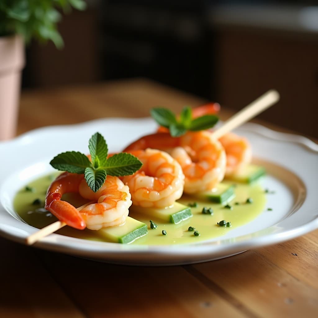 Brochetas de Camarones y Melón con Salsa de Menta: Aperitivo Veraniego en Grill