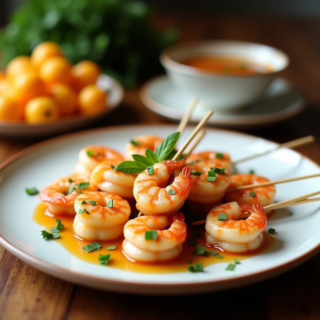 Brochetas de Camarones y Melón con Salsa de Miel y Jengibre: Receta Tailandesa en Airfryer