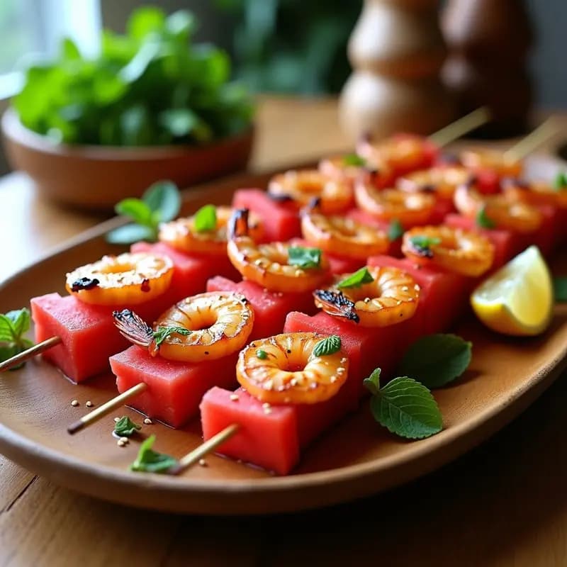Brochetas de Camarones y Sandía con Vinagreta de Menta: Entrante Veraniego en Airfryer