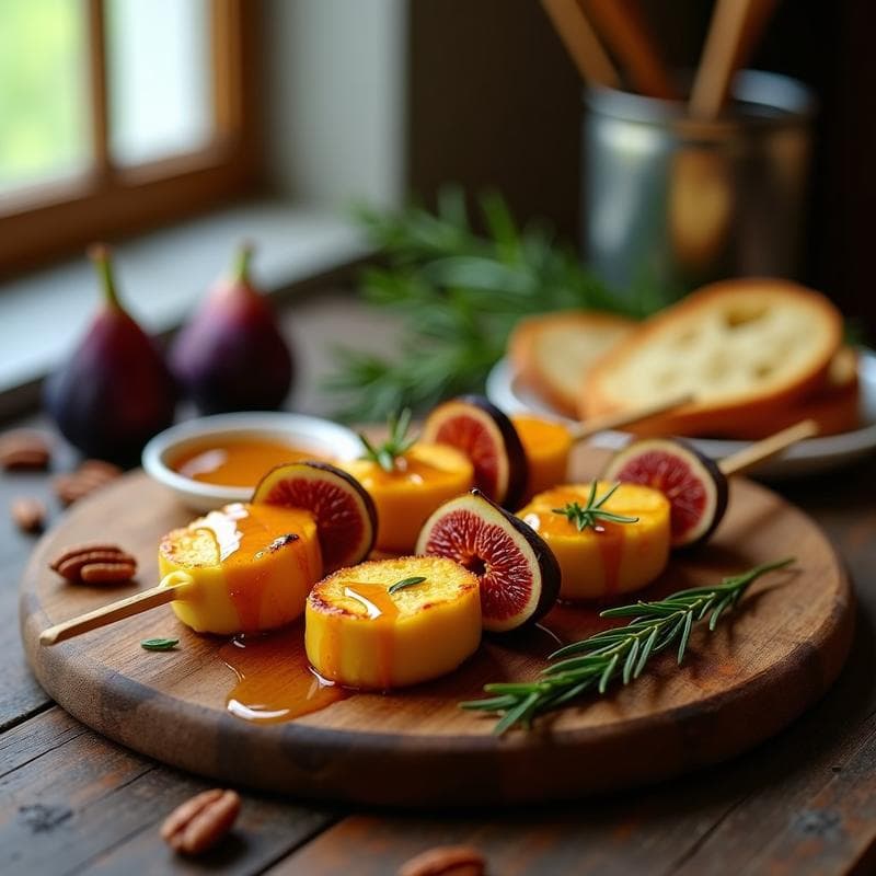 Brochetas de Camembert y Higos Frescos: Aperitivo Francés en Airfryer con Miel de Lavanda