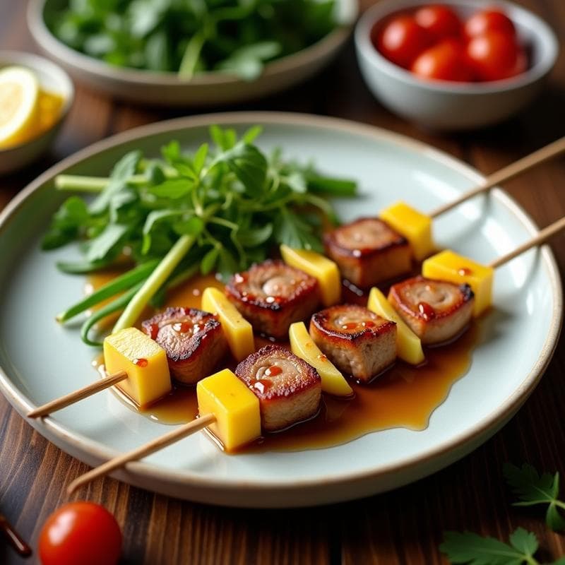 Brochetas de Cerdo y Melón con Glaseado de Miel y Sésamo: Receta China en Airfryer