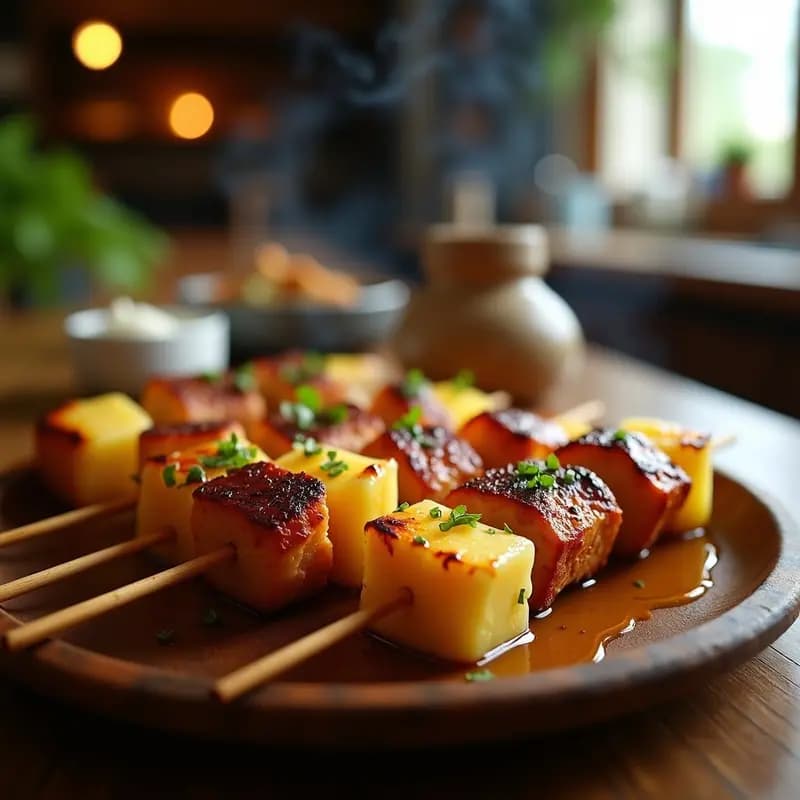 Brochetas de Cerdo con Piña, Queso Azul y Miel: el Contraste de Sabores que Sorprende