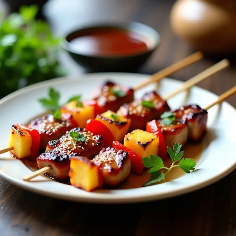 Brochetas de Cerdo Teriyaki con Piña y Pimiento: Receta Japonesa en Thermomix