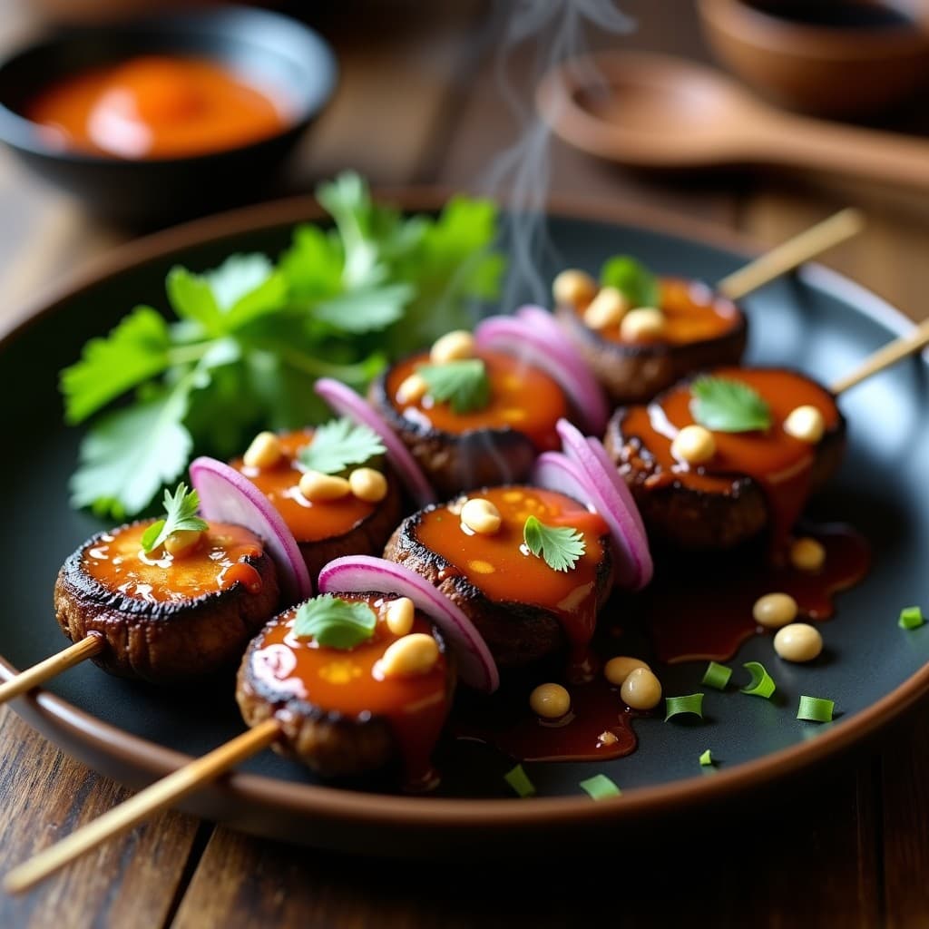 Brochetas de Champiñones Portobello con Salsa de Tamarindo: Receta Vegana al Estilo Tailandés