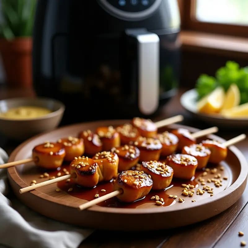 Brochetas de Champiñones Portobello Marinados en Tamari y Jengibre: Receta Vegana en Airfryer