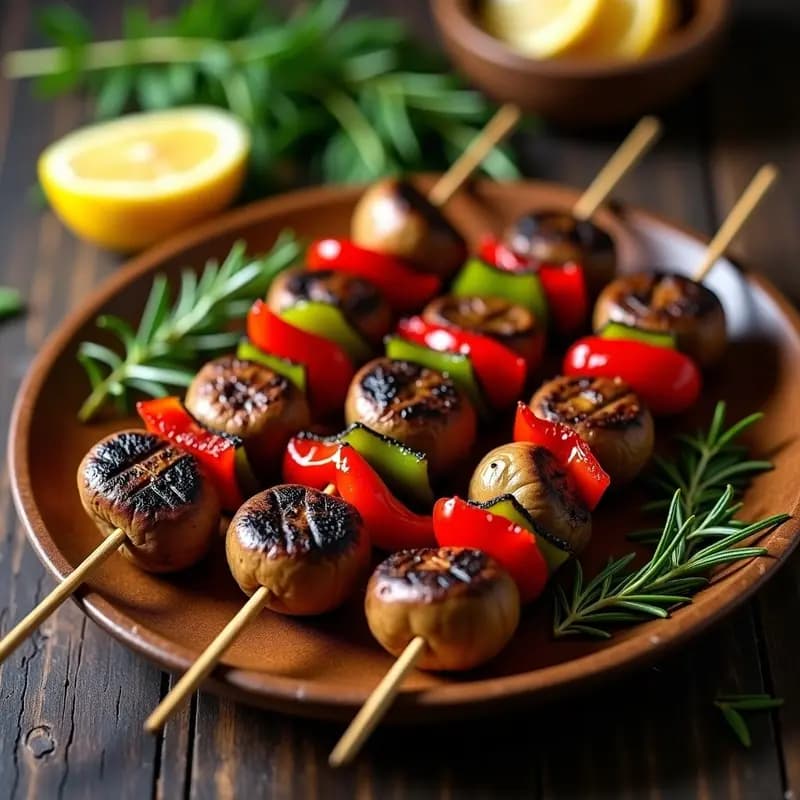 Brochetas de Champiñones Portobello y Pimientos Asados: Receta Argentina Vegana en Grill