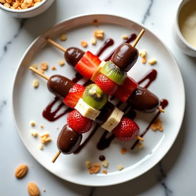 Brochetas de Chocolate y Fruta con Baño de Yogur Griego: Postre Saludable para Niños en 5 Minutos