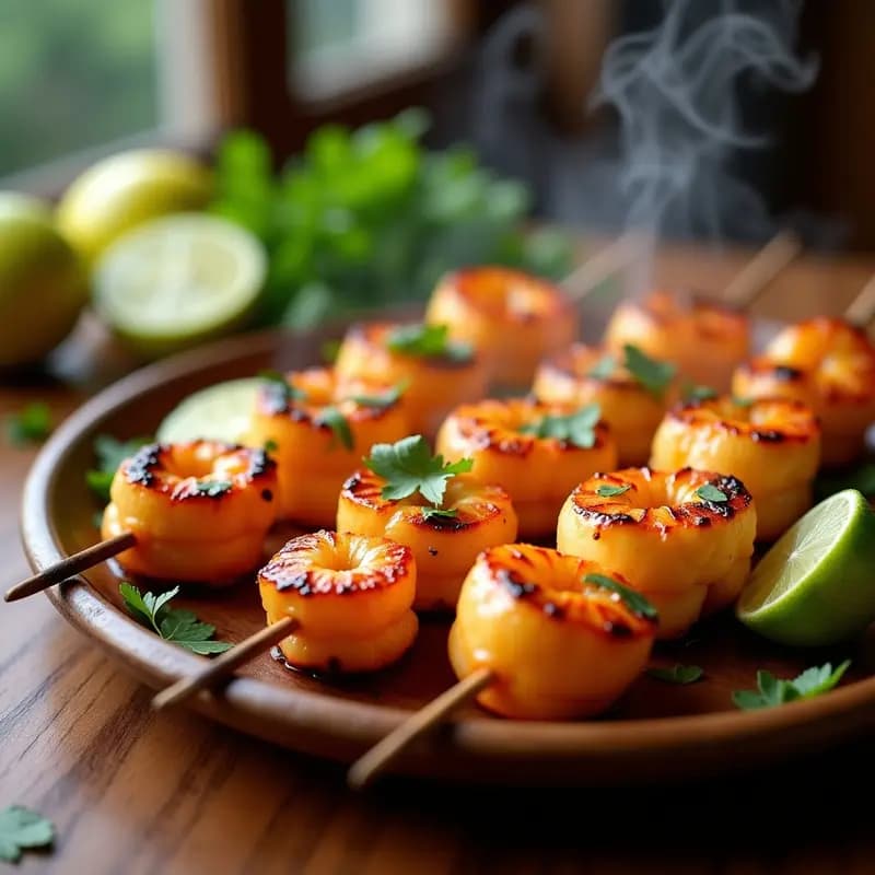 Brochetas de Corazón de Palma y Langostinos con Glaseado de Miel y Lima: Receta Brasileña en Grill