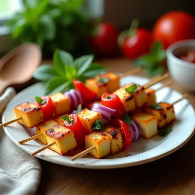 Brochetas de Corazón de Palmira y Tofu Ahumado: Receta Sri Lankesa en Airfryer
