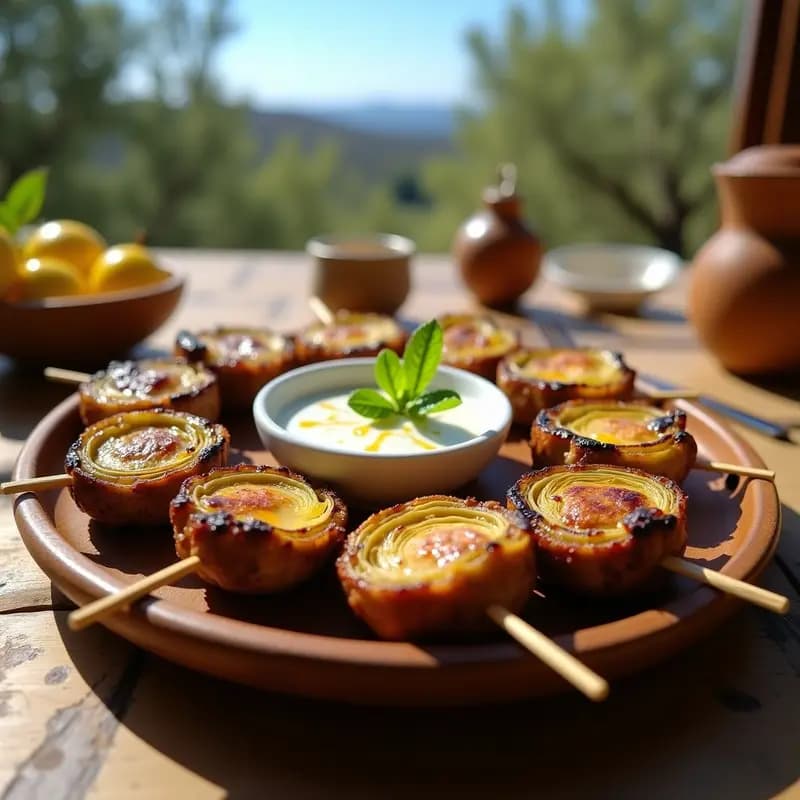 Brochetas de Cordero y Alcachofas con Salsa de Limón: Receta Griega en Grill