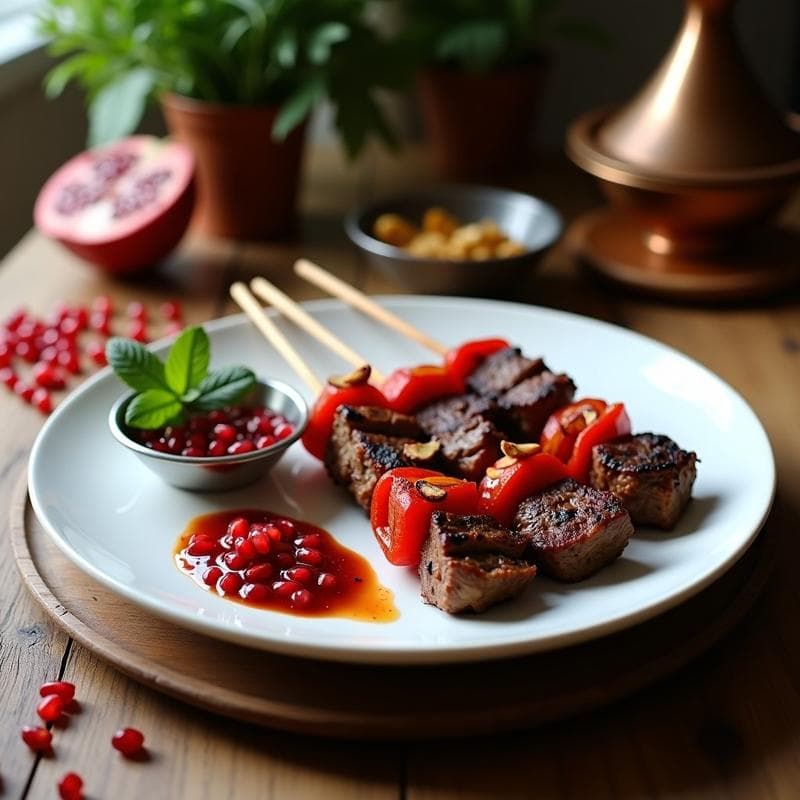 Brochetas de Cordero con Especias Beréber y Salsa de Granados: Receta Marroquí en Airfryer