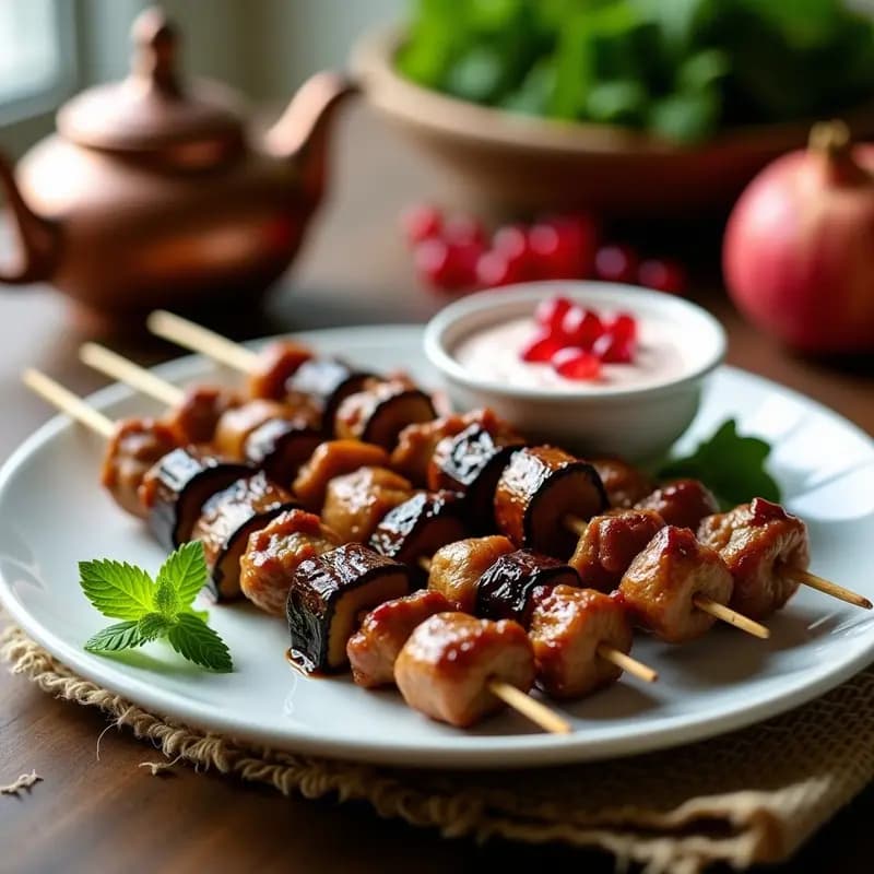 Brochetas de Cordero con Berenjena y Salsa de Granado: Receta del Medio Oriente en Airfryer