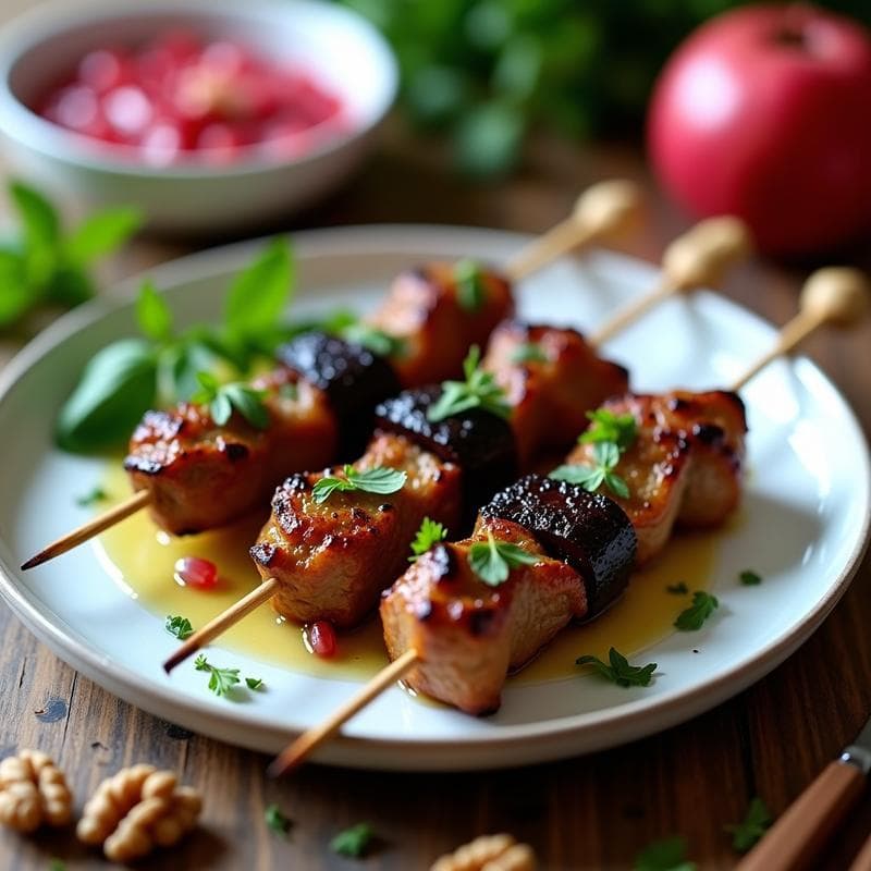 Brochetas de Cordero con Ciruelas Pasas y Nueces: Receta en Airfryer con Salsa de Granados