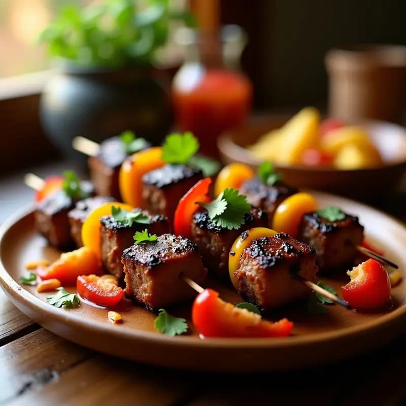Brochetas de Cordero con Especias Cajún y Mango: Receta Africana-Marroquí en Parrilla
