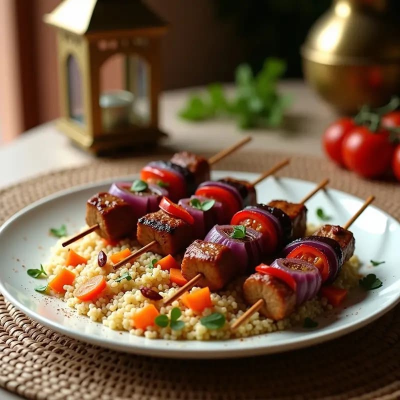 Brochetas de Cordero con Especias Marroquíes y Couscous: Receta del Norte de África