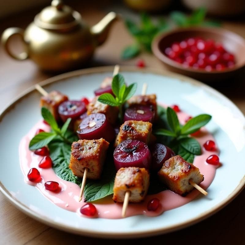 Brochetas de Cordero con Salsa de Granada y Mentol: Entrante Persa en 20 Minutos