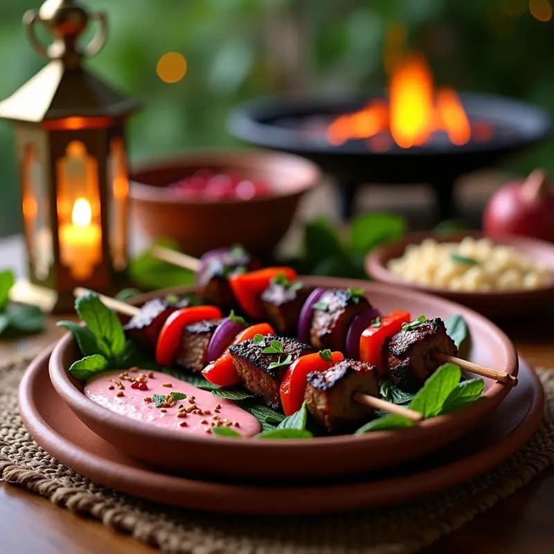 Brochetas de Cordero con Salsa de Granadina y Menta: Receta Marroquí para Parrilla