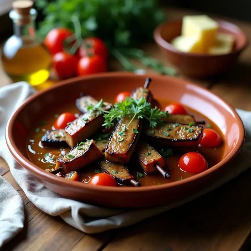 Brochetas de Cordero con Hierbas Provenzales y Berenjena: Receta Griega en Olla Lenta