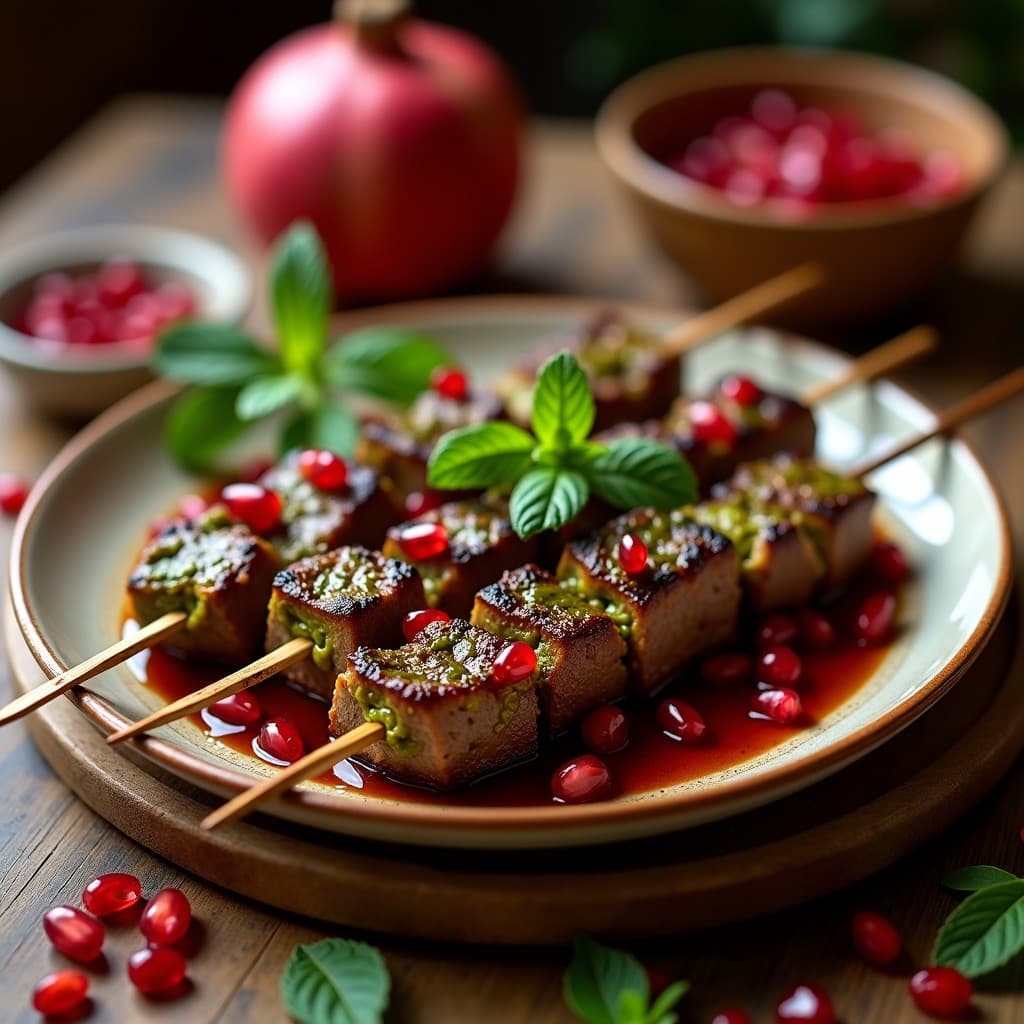 Brochetas de Cordero con Pasta de Pistacho y Granada: Receta Persa Gourmet en Grill para 6 Personas