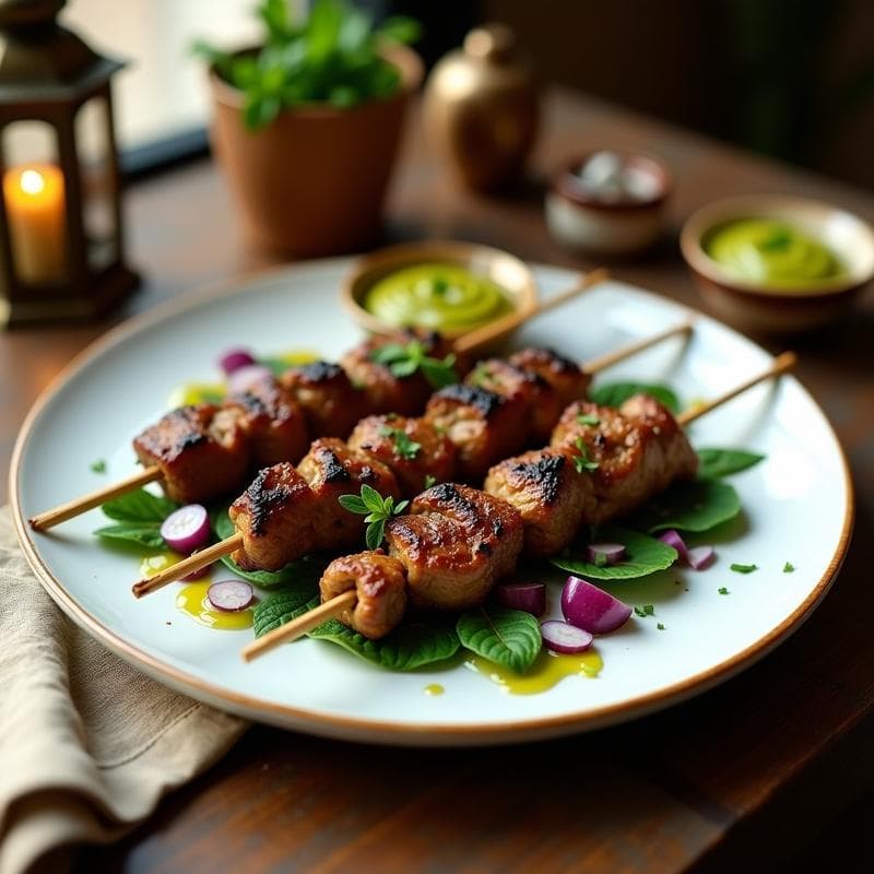 Brochetas de Cordero con Pasta de Pistacho y Menta: Receta Árabe en Airfryer Sin Aceite