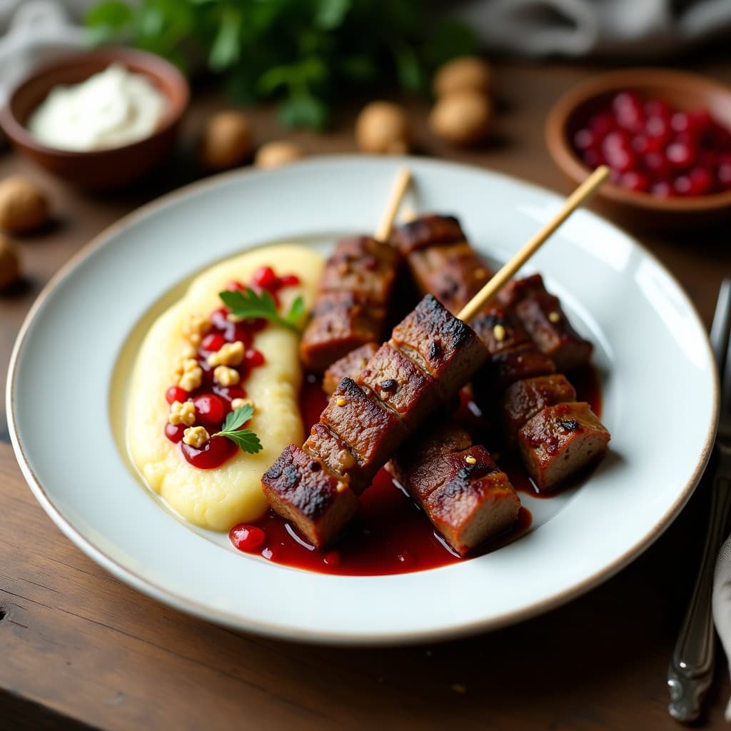 Brochetas de Cordero con Puré de Coliflor y Salsa de Granada: Receta Iraní Keto en Airfryer