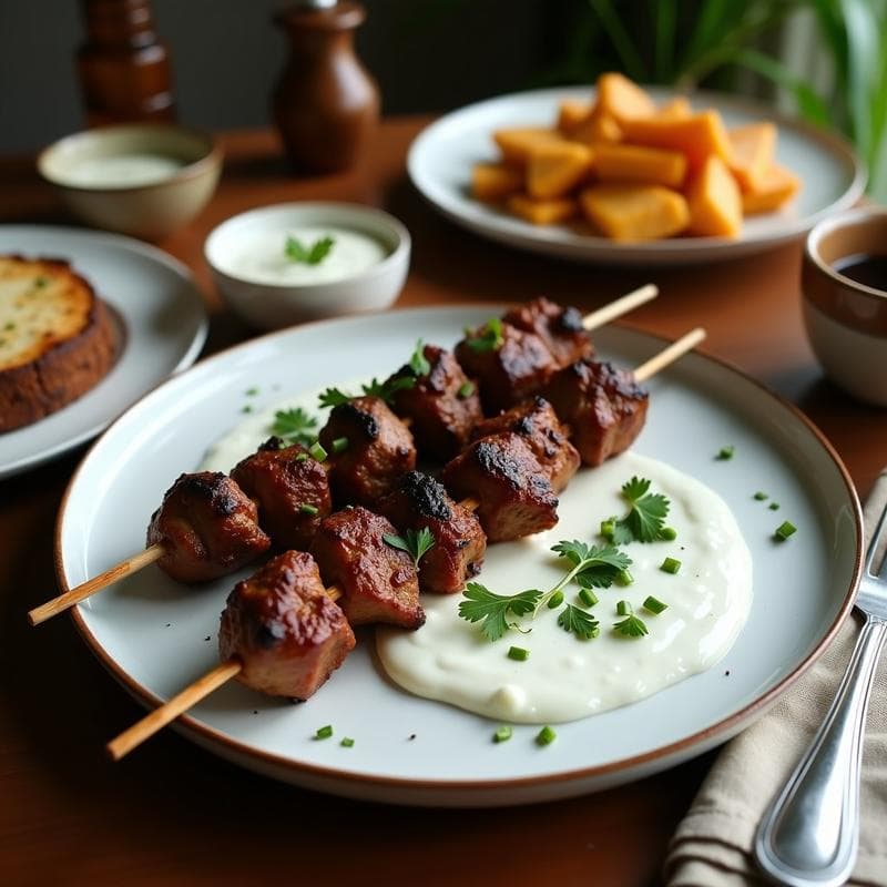 Brochetas de Cordero Marinado en Ras el Hanout con Salsa de Yogur de Coco: Receta Marroquí en Airfryer