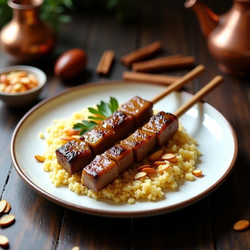 Brochetas de Cordero al Ras el Hanout: Receta Marroquí en Olla Exprés con Cuscús