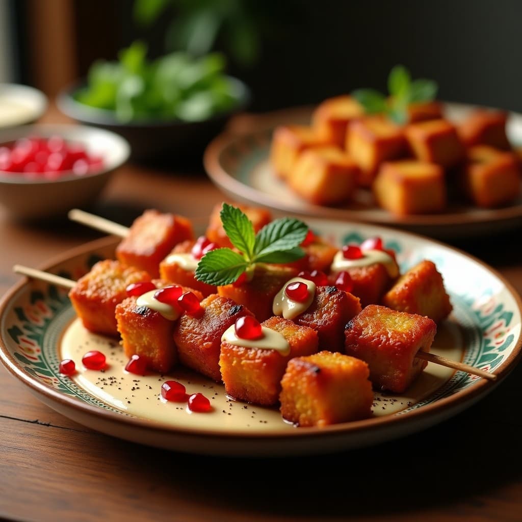 Brochetas de Corneja y Pimientos Rojos con Salsa de Tahini y Granados: Receta Árabe en Airfryer