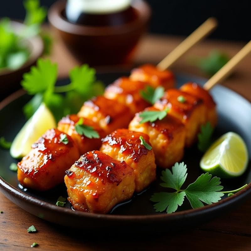 Brochetas de Corvina Marinada en Cerveza Negra y Especias: Receta Tailandesa en Airfryer