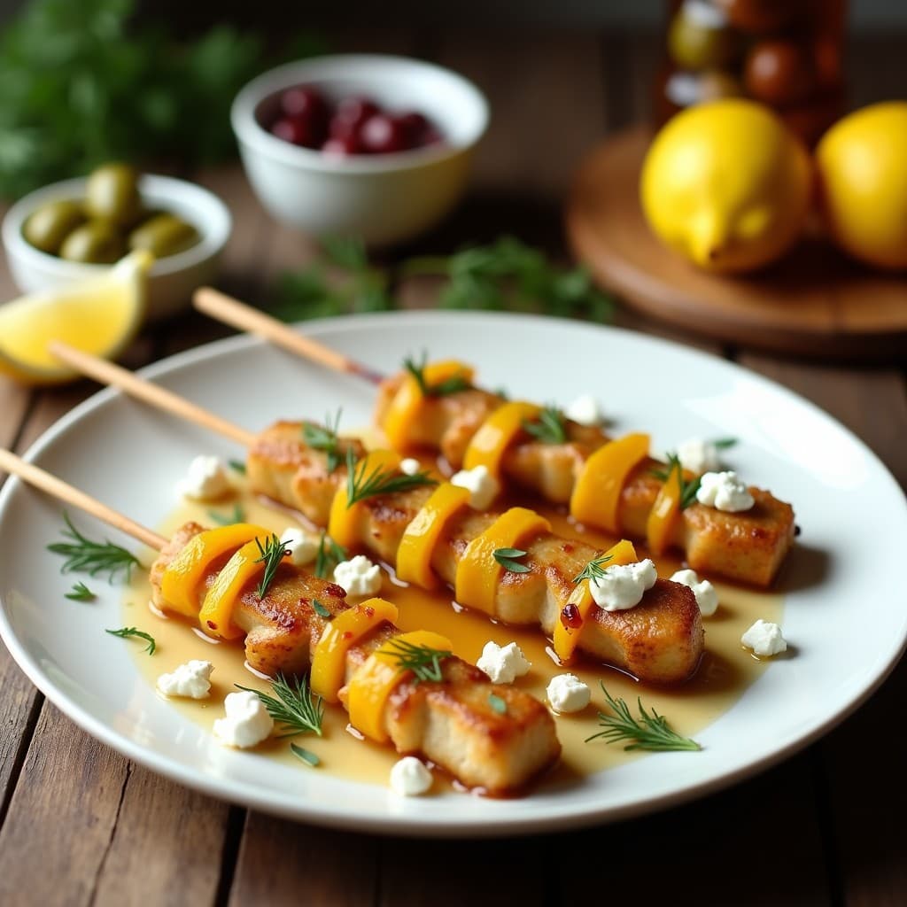 Brochetas de Corvina y Limón Confitado con Salsa de Olivas Kalamata: Receta Griega en Airfryer