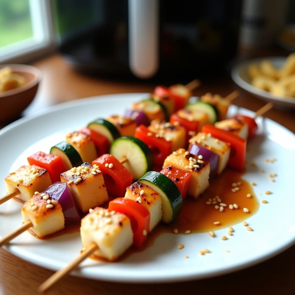 Brochetas de Corvina al Vapor con Vegetales y Salsa Teriyaki: Receta en Airfryer Baja en Calorías
