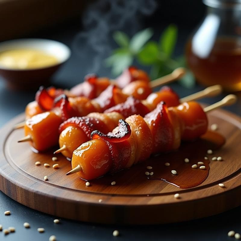 Brochetas de Dátil y Bacon Vegano con Glaseado de Arce: Aperitivo Crujiente en Airfryer